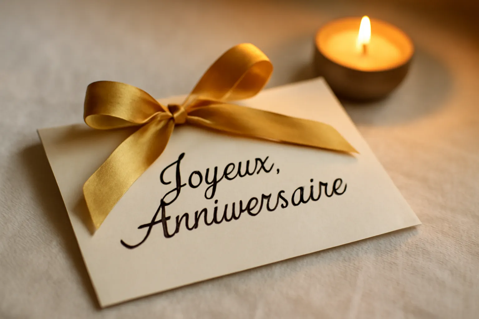 Bouquet de fleurs et carte manuscrite posés sur une table en bois