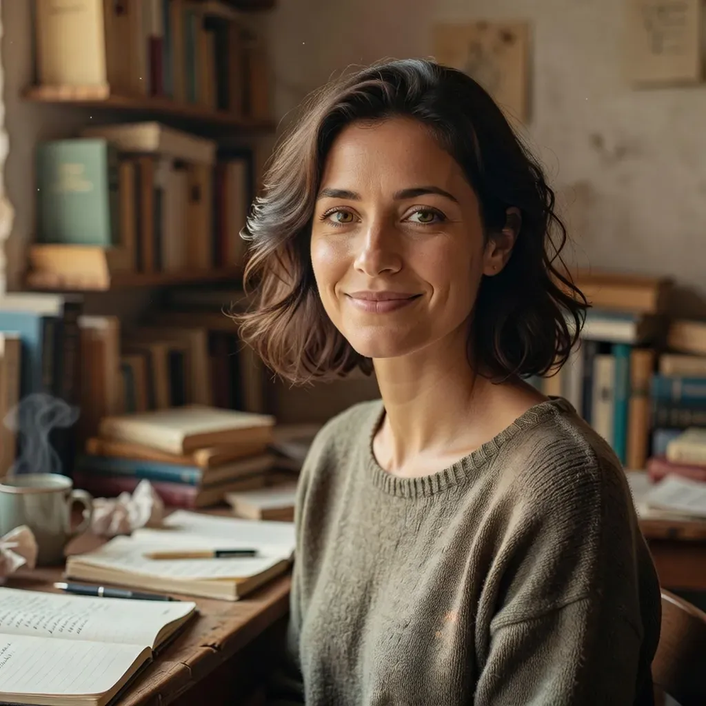 Léa Marchetti, poétesse, dans son atelier littéraire lumineux à Montmartre